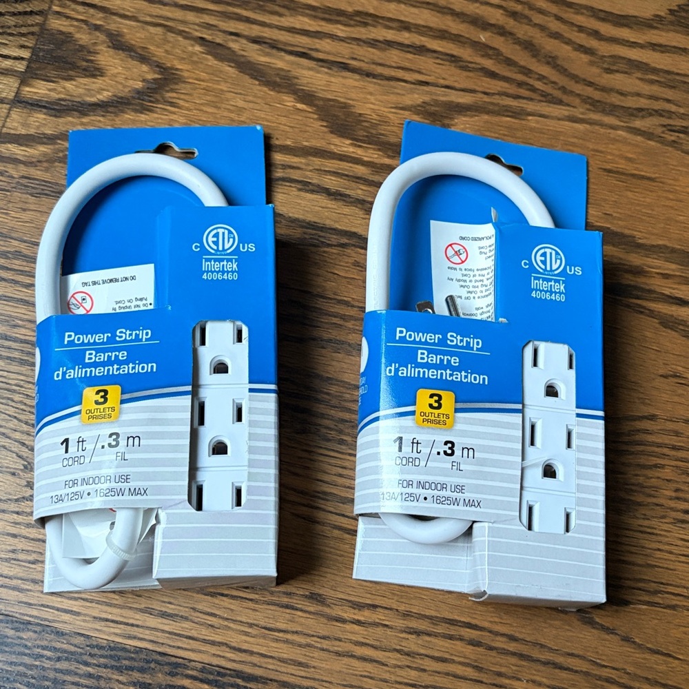 2 packs of 3-Outlet Power Strip with 1 ft Cord